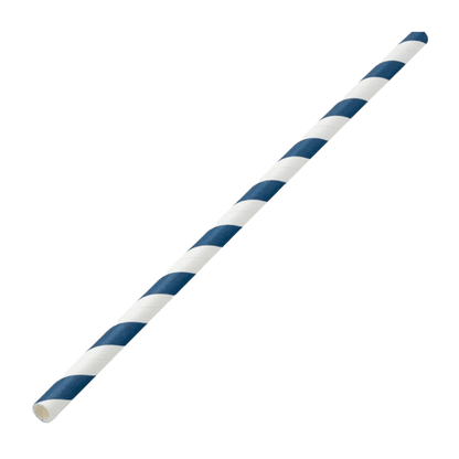 Blue and White Striped Paper Straw