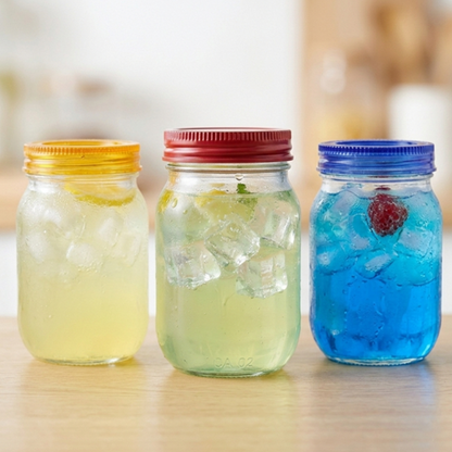Plastic Jam Jar w/ Multi Coloured Lids